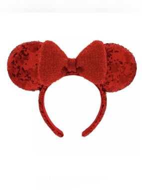 Disney Parks Minnie Red Sequined Ear Holiday Headband for Adults New with Tag